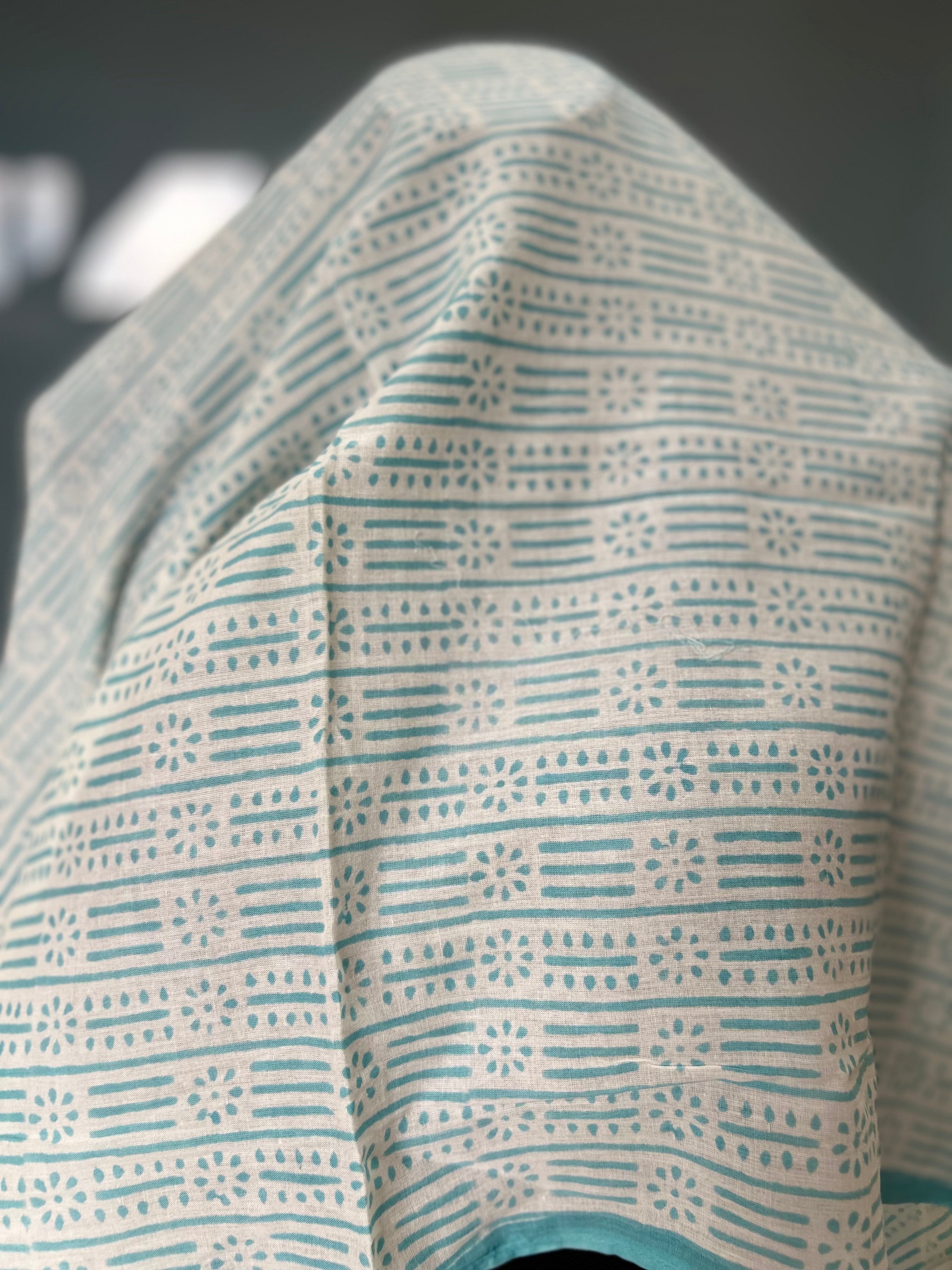 Blue Cotton Block Print Stole