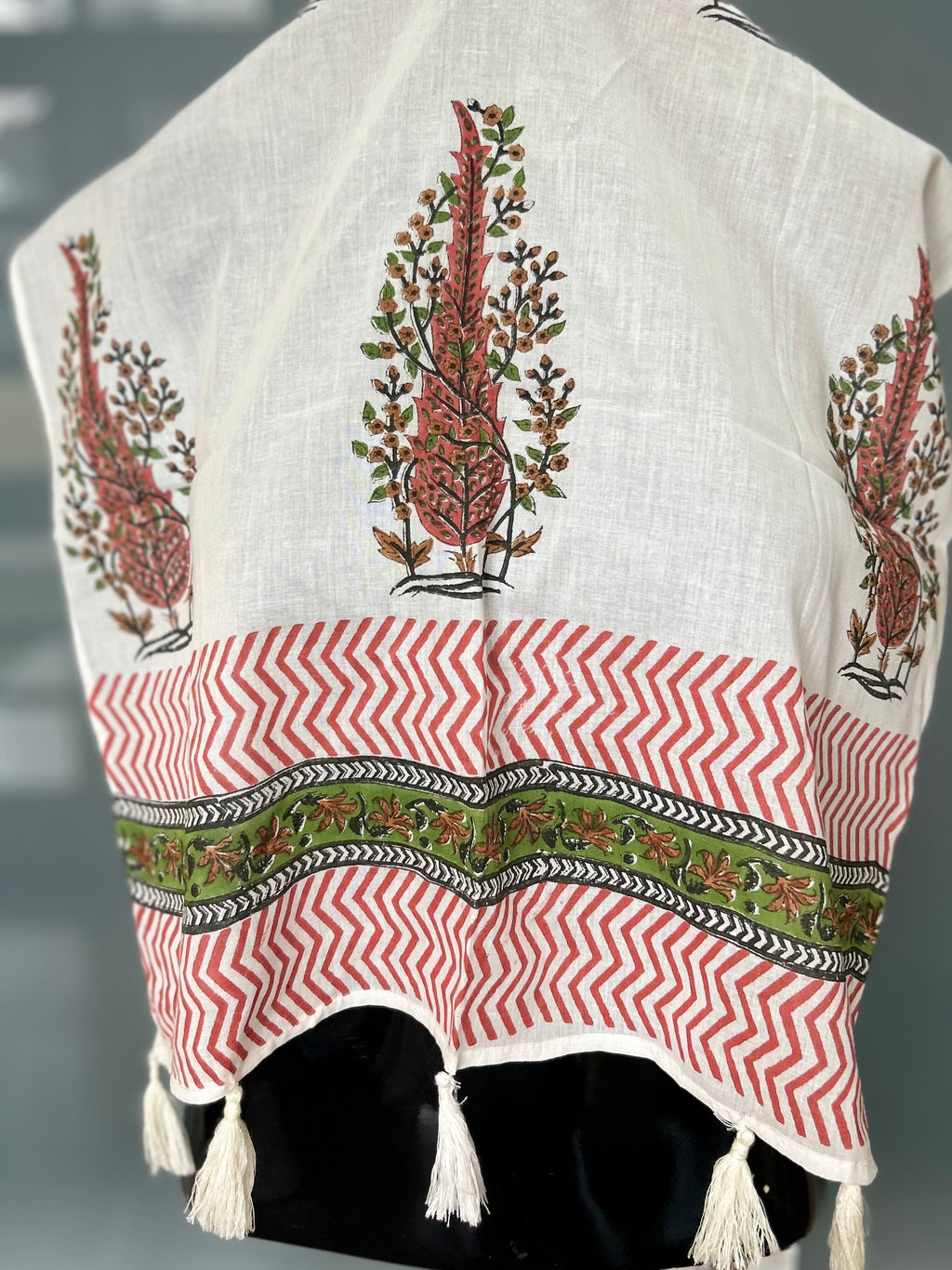 White Block Print Cotton Stole