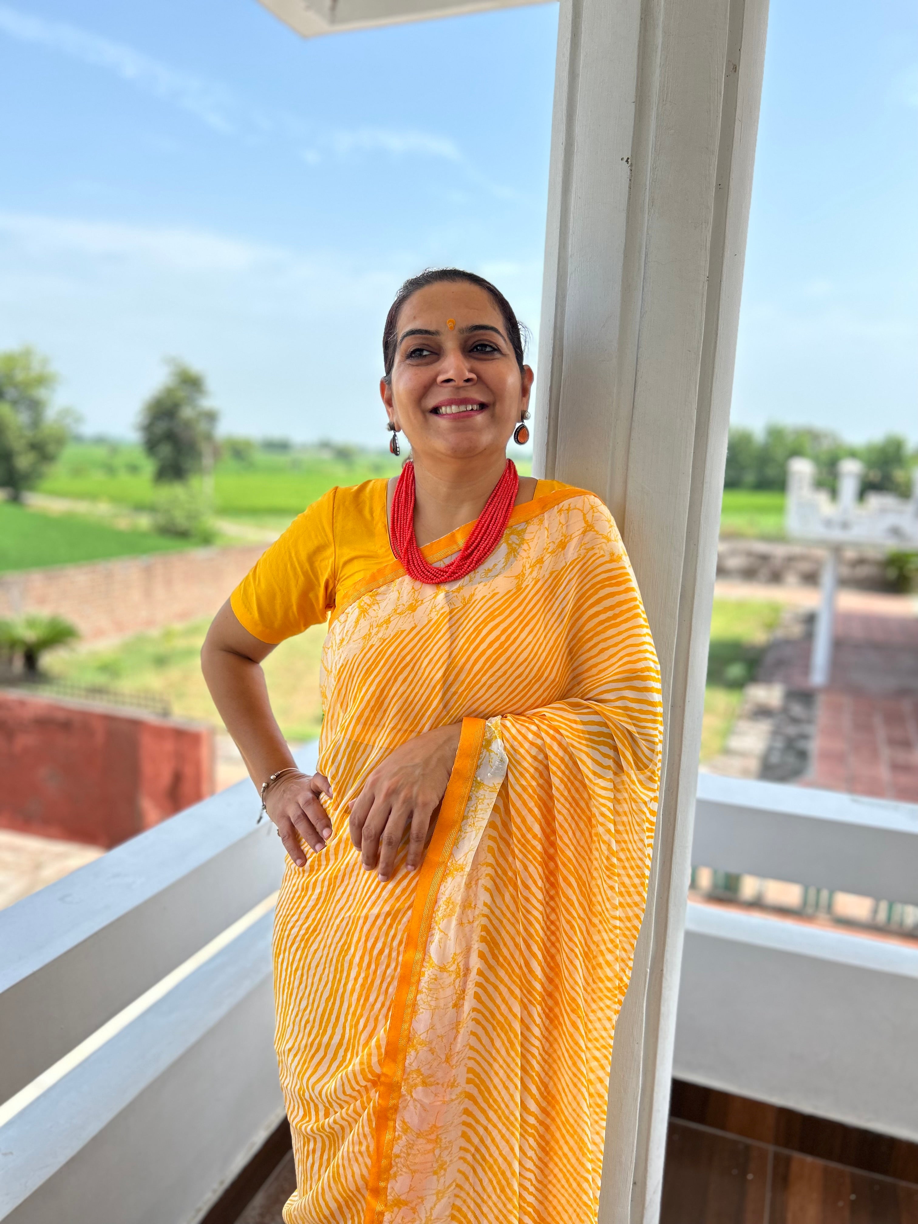 Yellow Georgette Sari