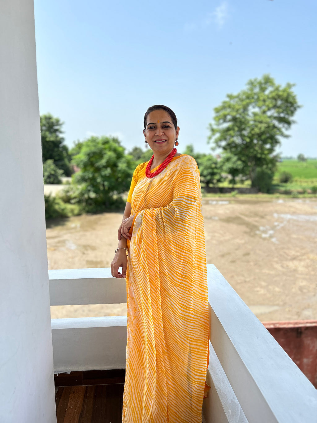Yellow Georgette Sari