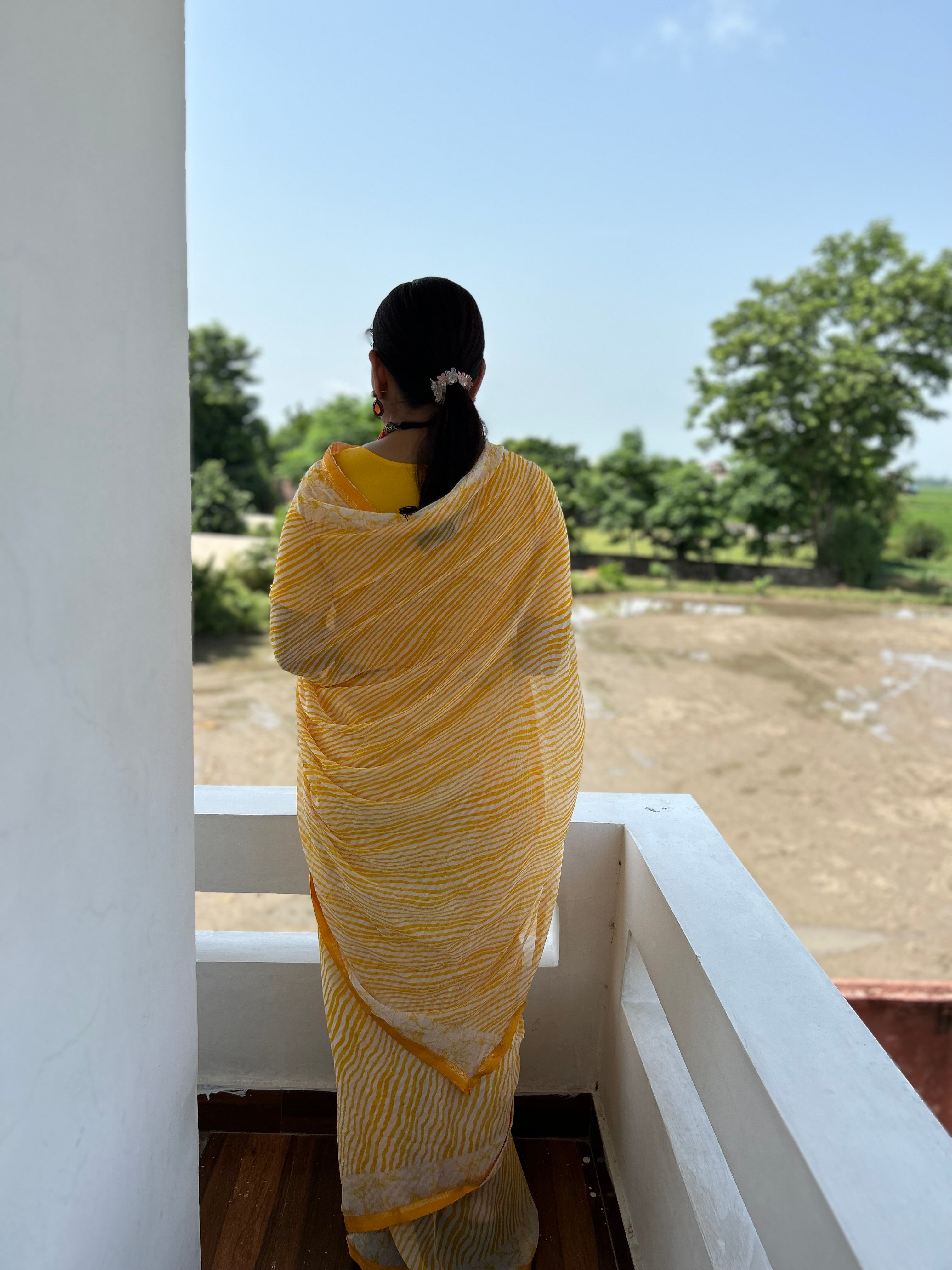 Yellow Georgette Sari