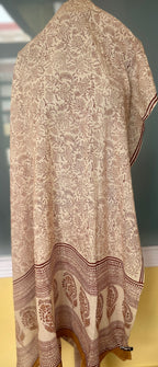 Beige Bagru Block Printed Cotton Dupatta  with Paisley Border