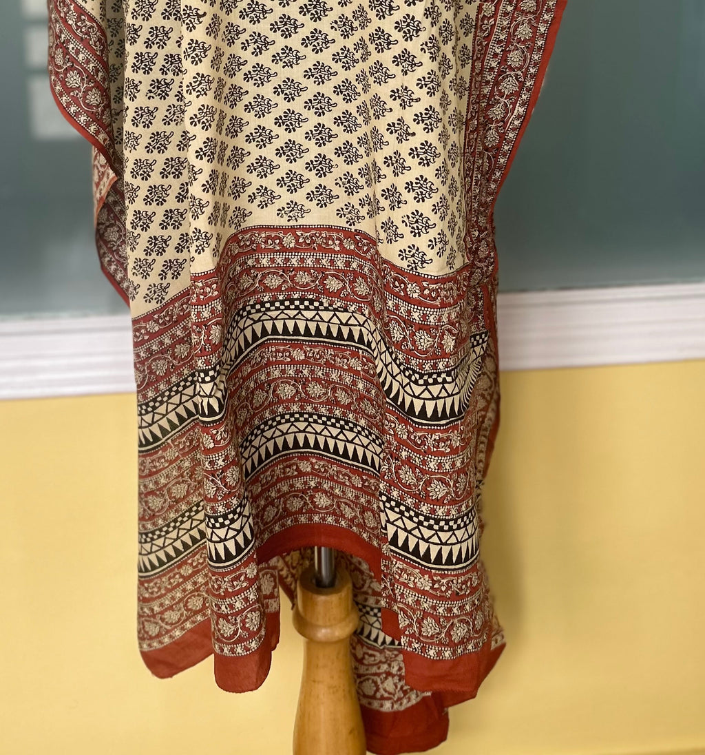 Beige & Rust Bagru Hand Block Print Cotton Dupatta