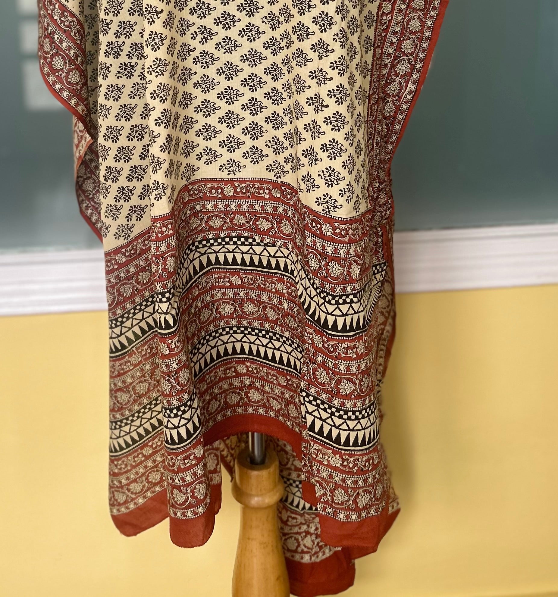 Beige & Rust Bagru Hand Block Print Cotton Dupatta