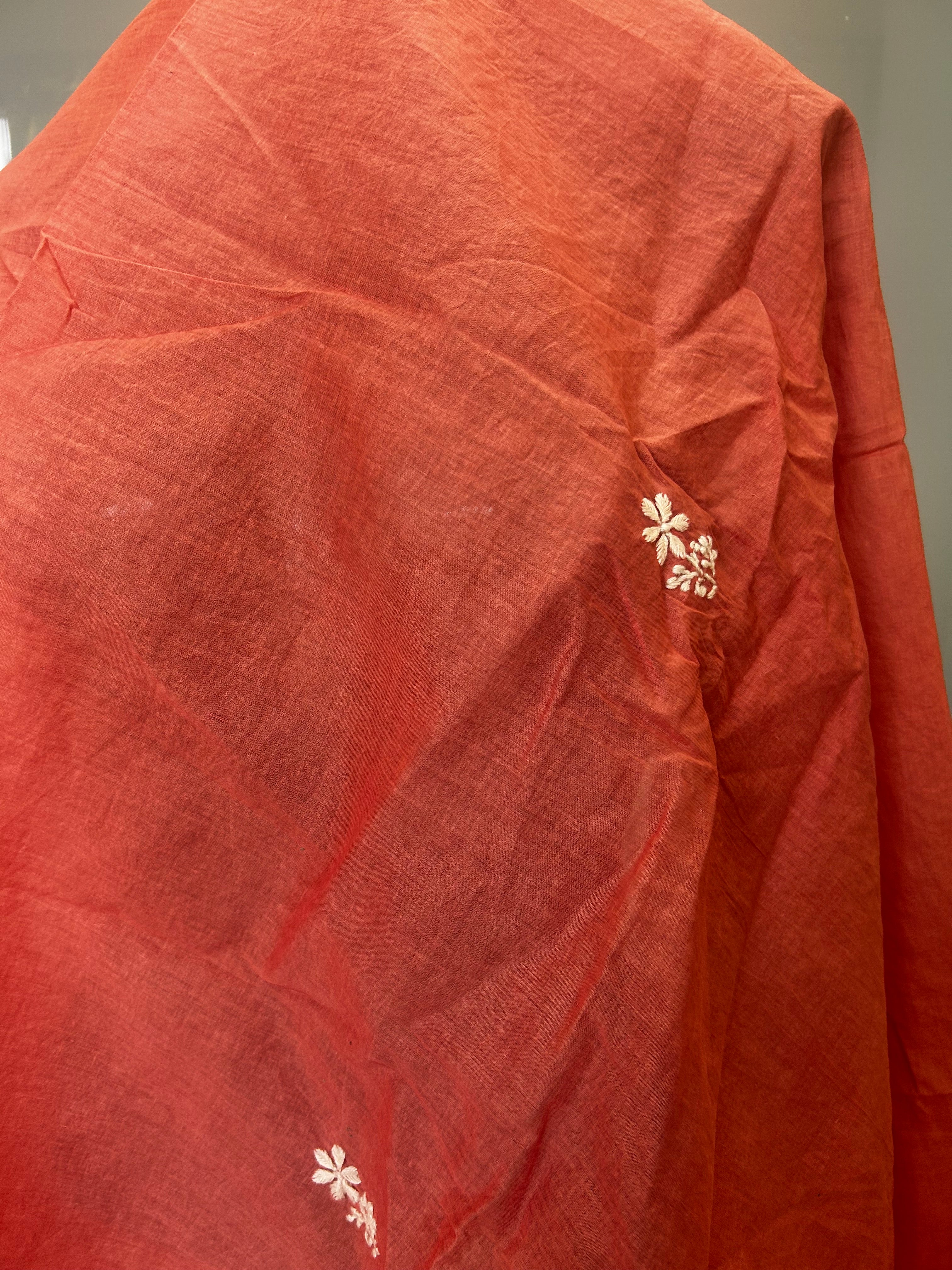 Rust Cotton Chikankari Dupatta