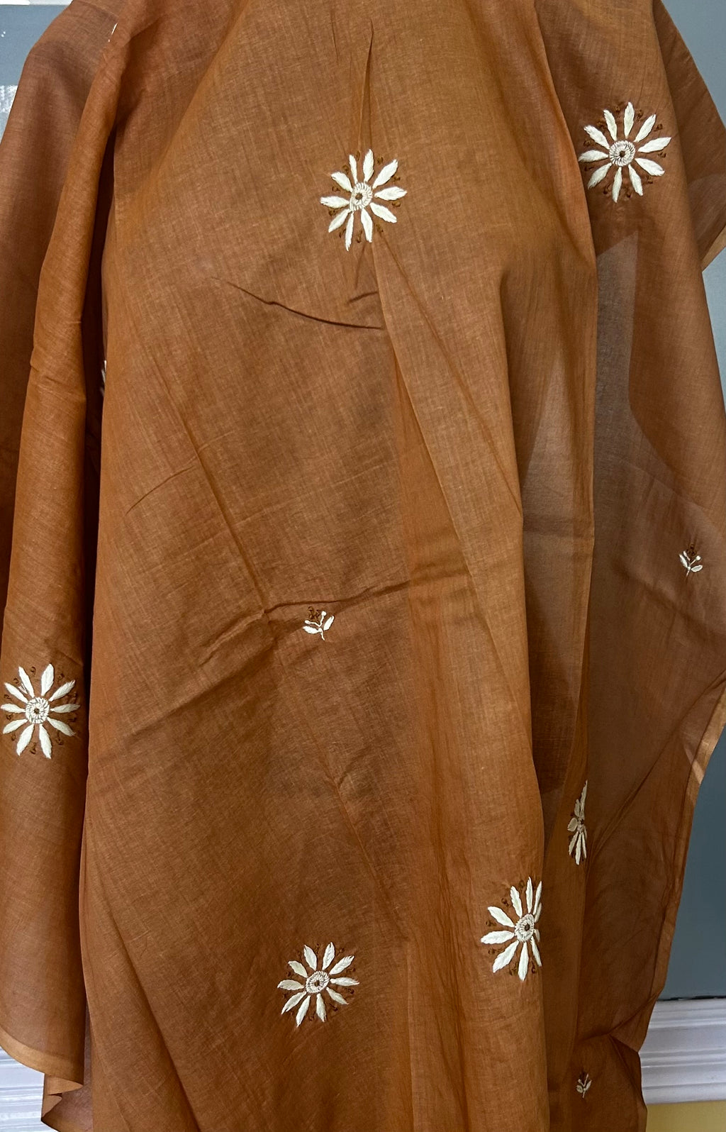 Brown Cotton Chikankari Dupatta
