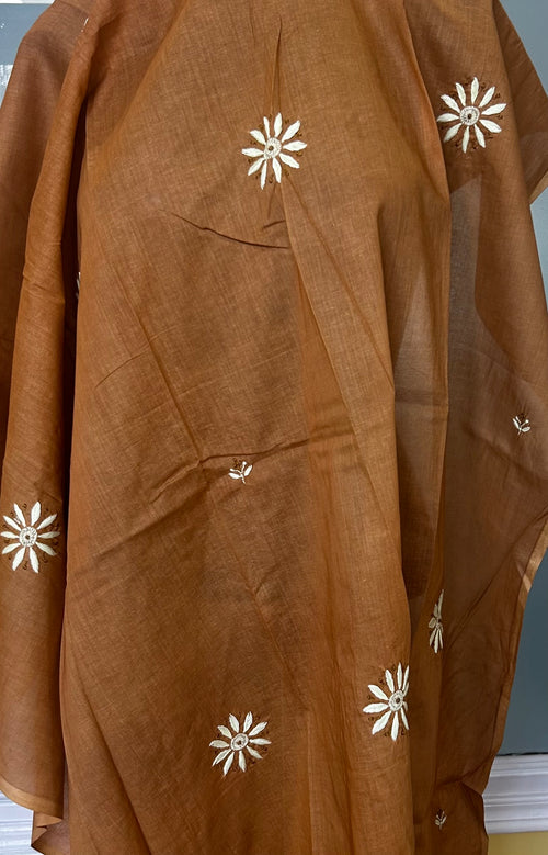 Brown Cotton Chikankari Dupatta
