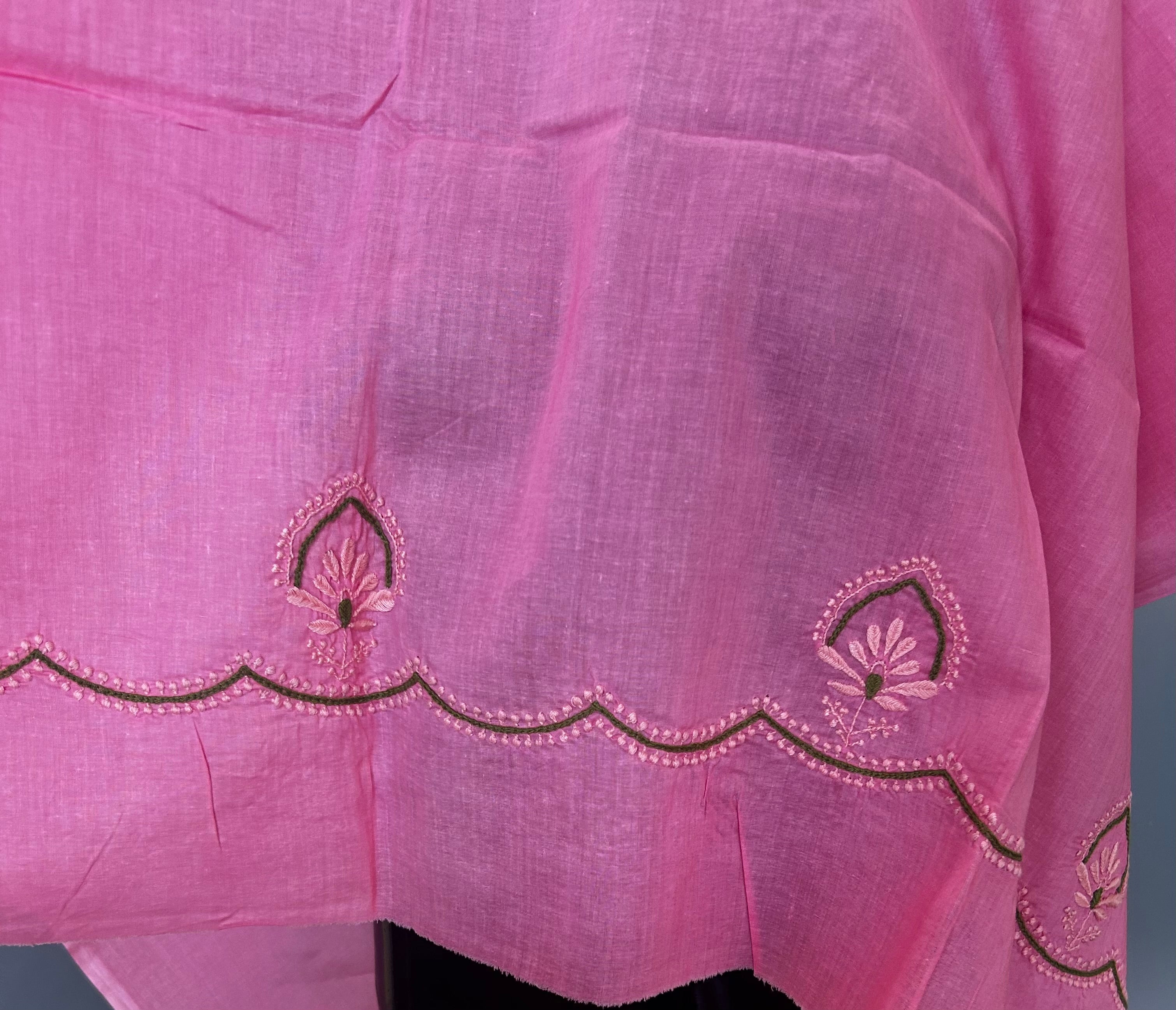 Pink Cotton Chikankari Dupatta