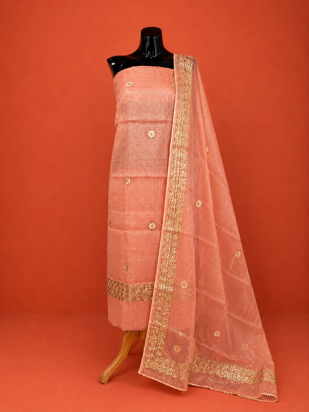 Pink Kota Doria Embroidered 2Pc Dress Material