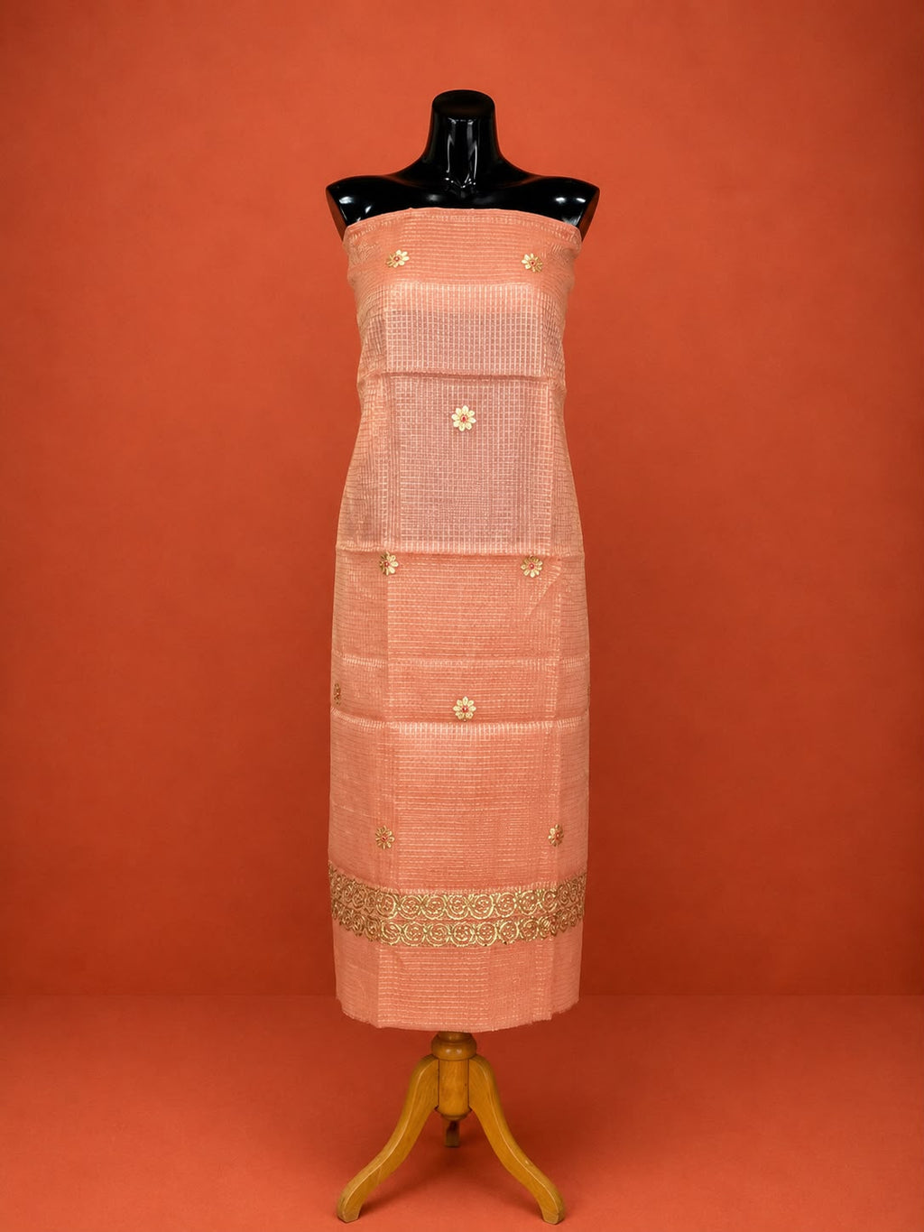 Pink Kota Doria Embroidered 2Pc Dress Material