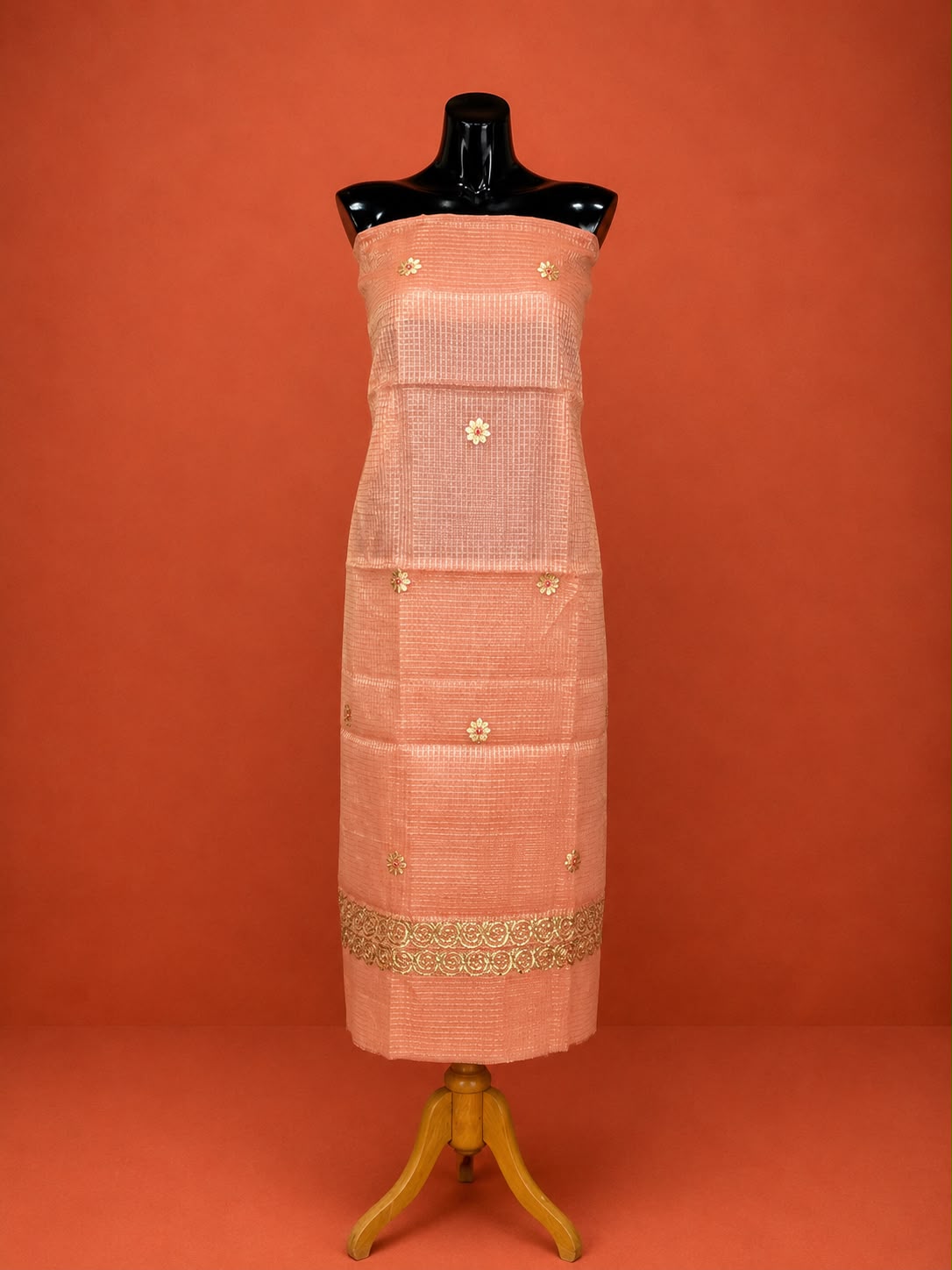 Pink Kota Doria Embroidered 2Pc Dress Material