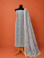 Gray Kota Doria Embroidered 2Pc Dress Material
