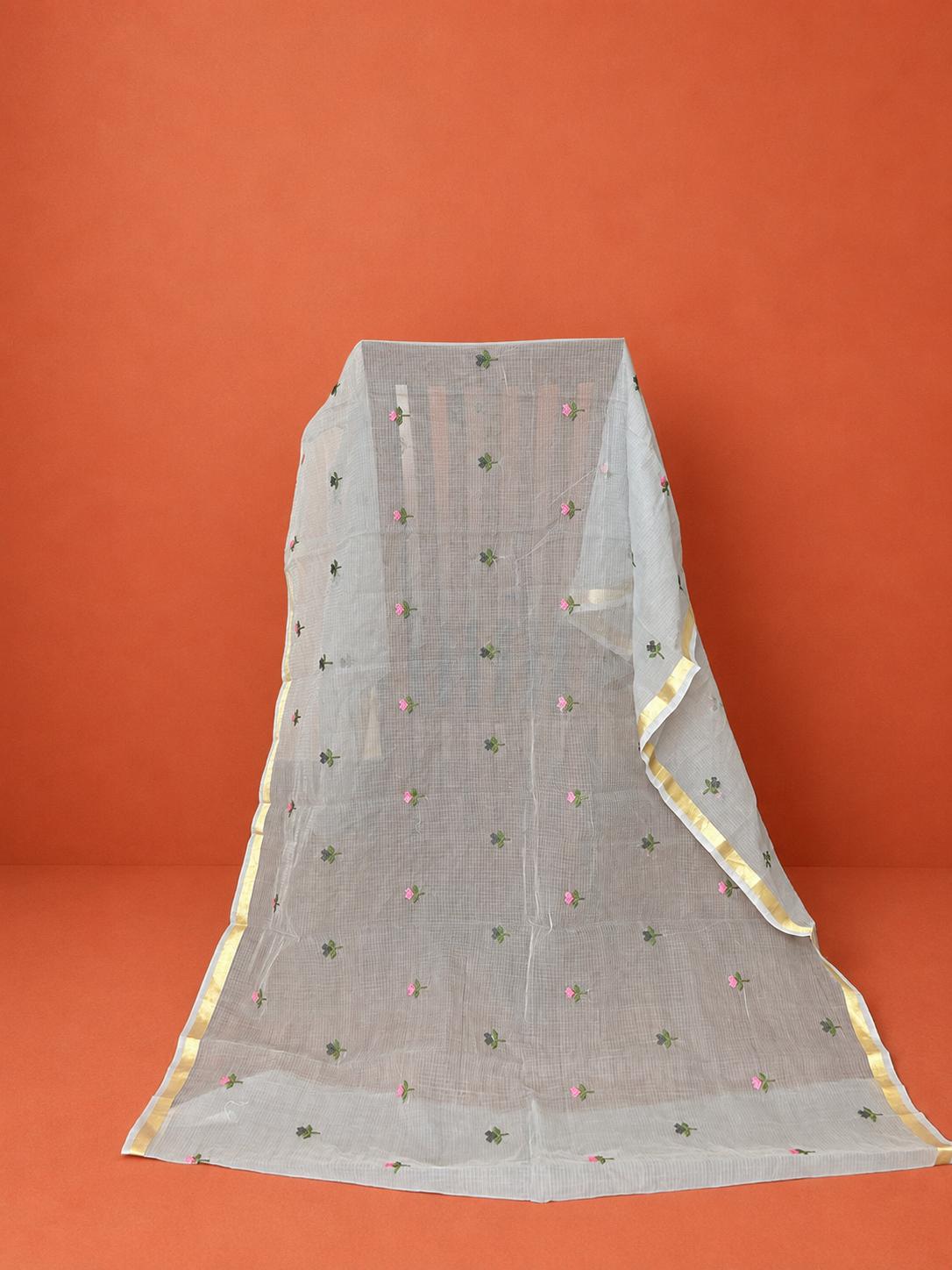 Gray Kota Doria Embroidered 2Pc Dress Material