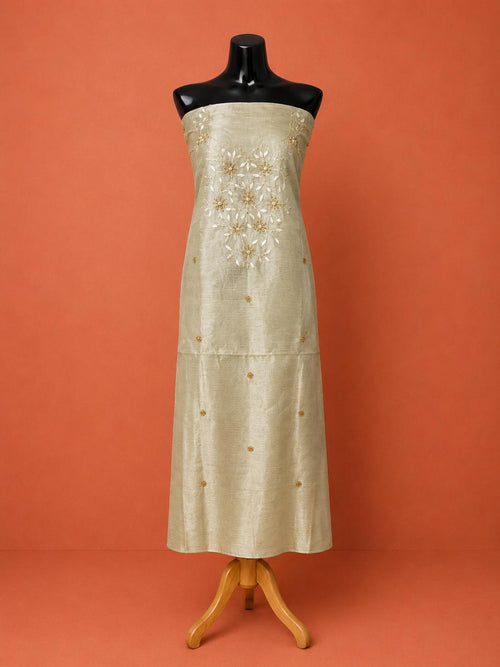Beige  Kota Doria Embroidered 2 Pc Dress Material