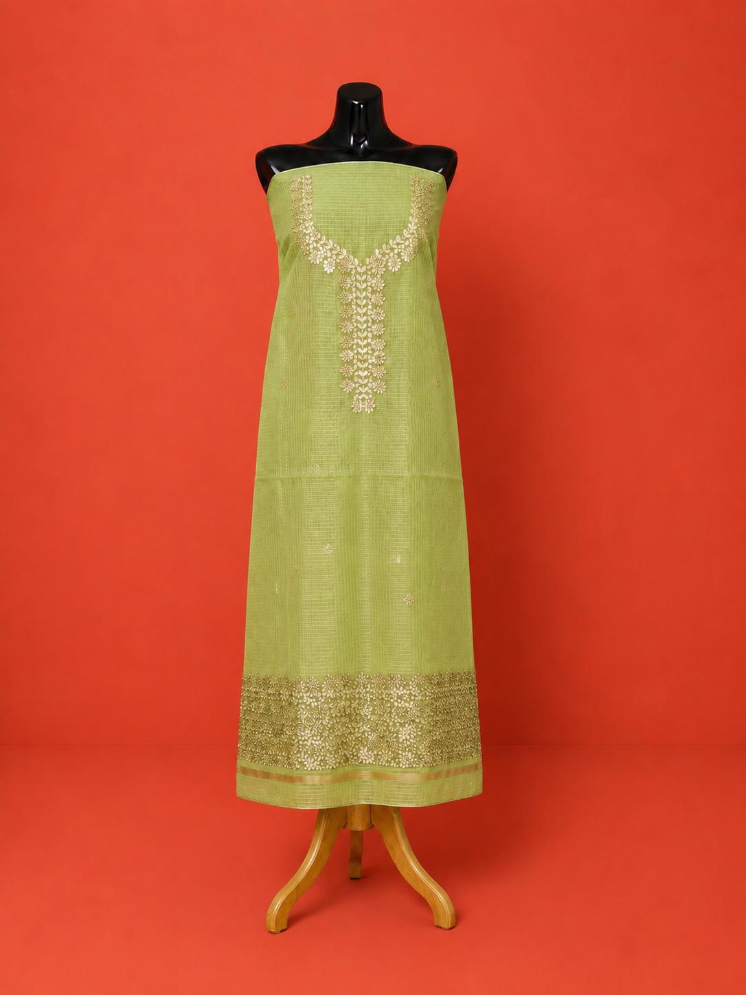 Green Kota Doria Embroidered 2PC Dress Material