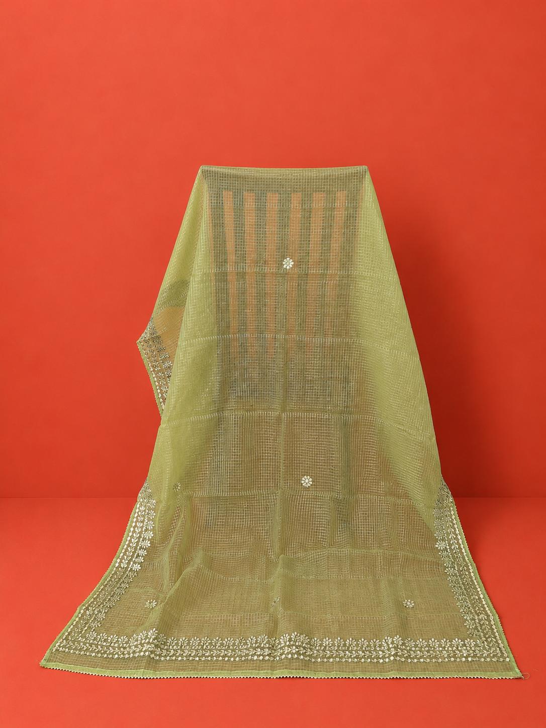 Green Kota Doria Embroidered 2PC Dress Material