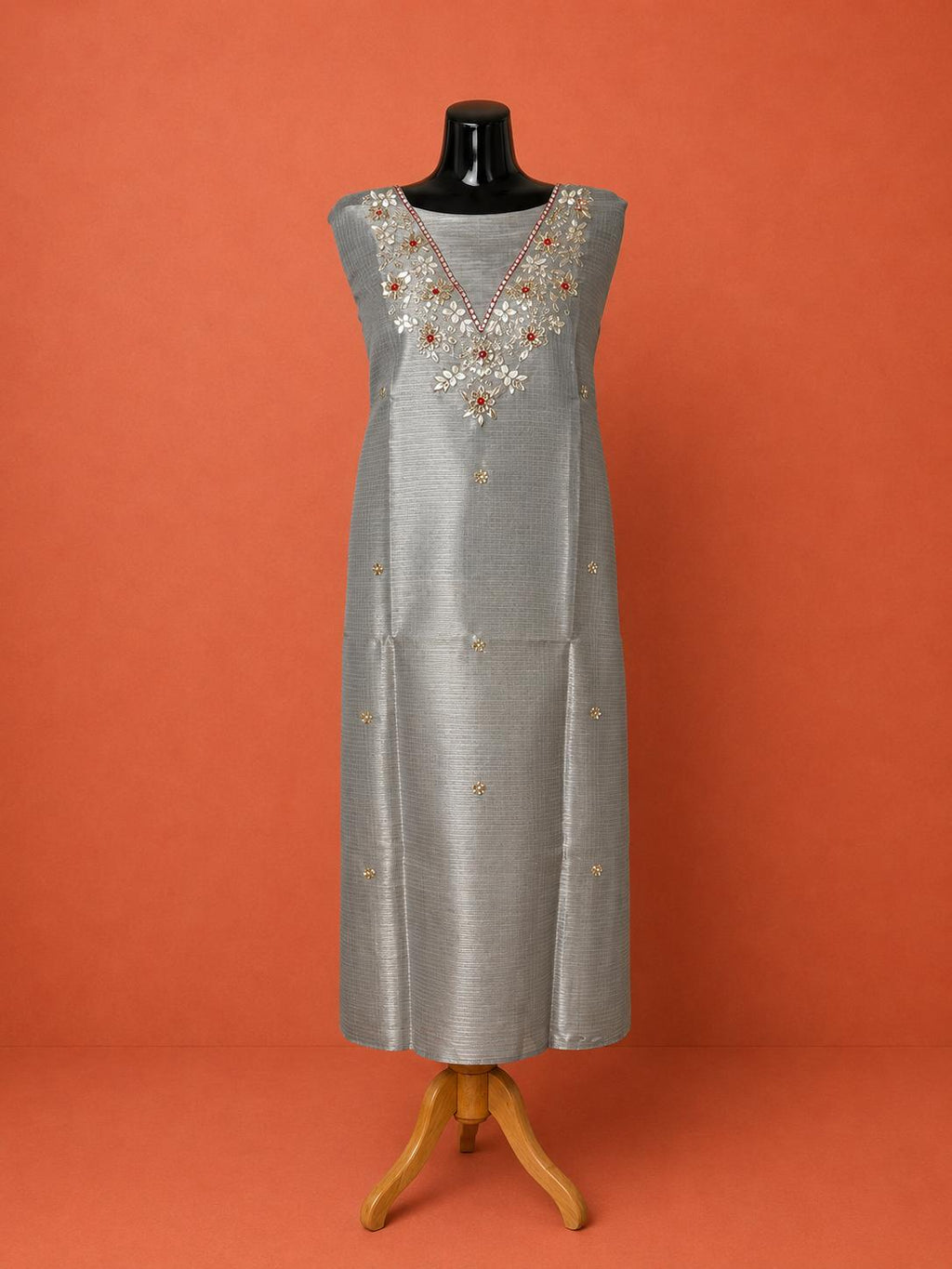 Grey Embroidered Kota Doria 2 PC Dress Material