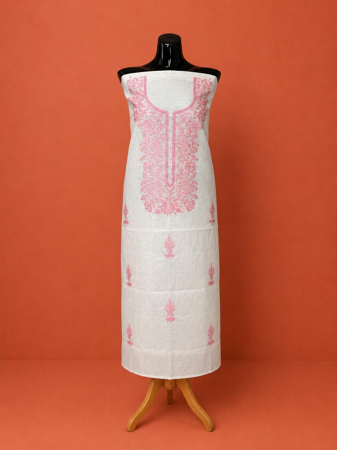 White Kota Doria Embroidered 2Pc Dress Material