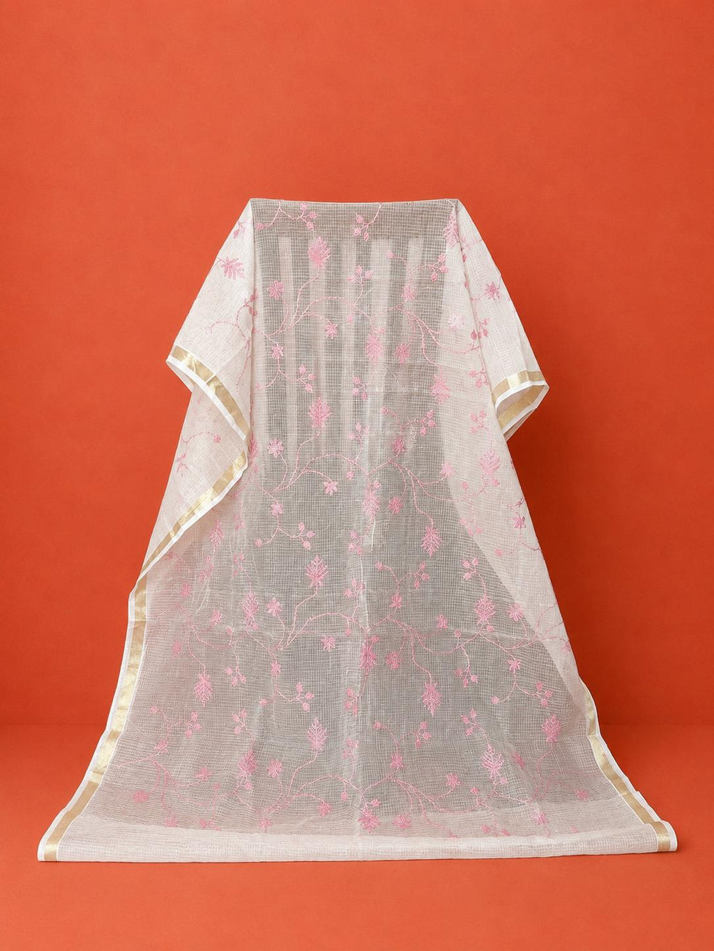 White Kota Doria Embroidered 2Pc Dress Material