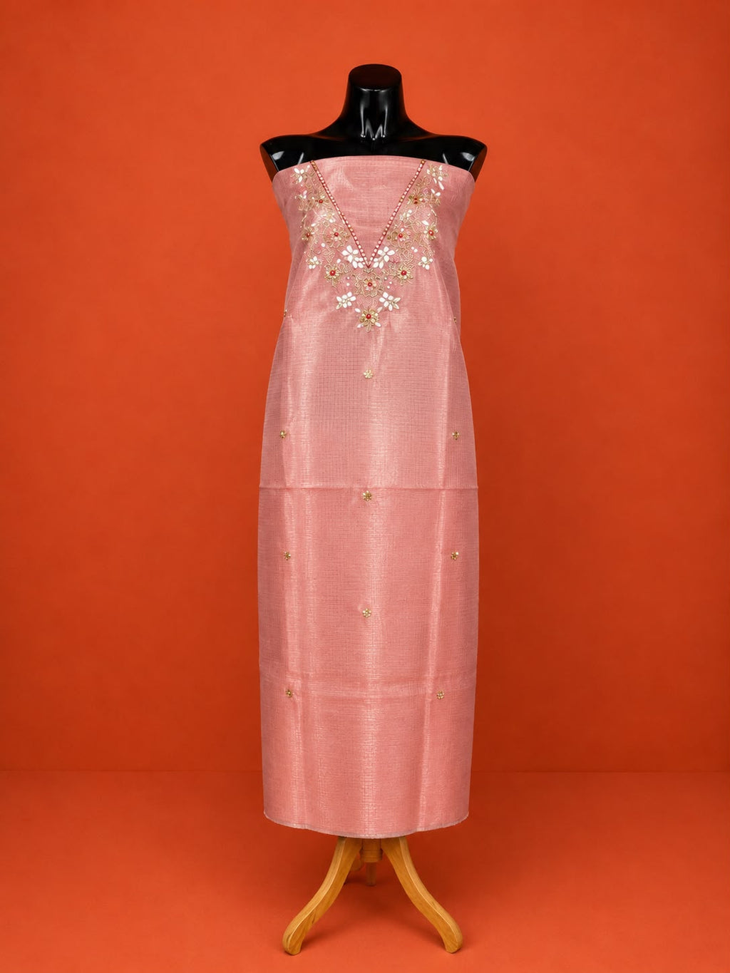 Pink Kota Doria Embroidered 2 Pc Dress Material