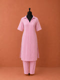 Pink Cotton Stripes Printed Night Suit