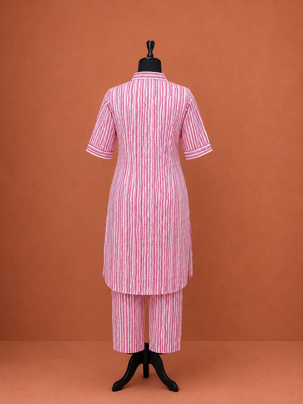 Pink Cotton Stripes Printed Night Suit
