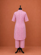 Pink Cotton Stripes Printed Night Suit