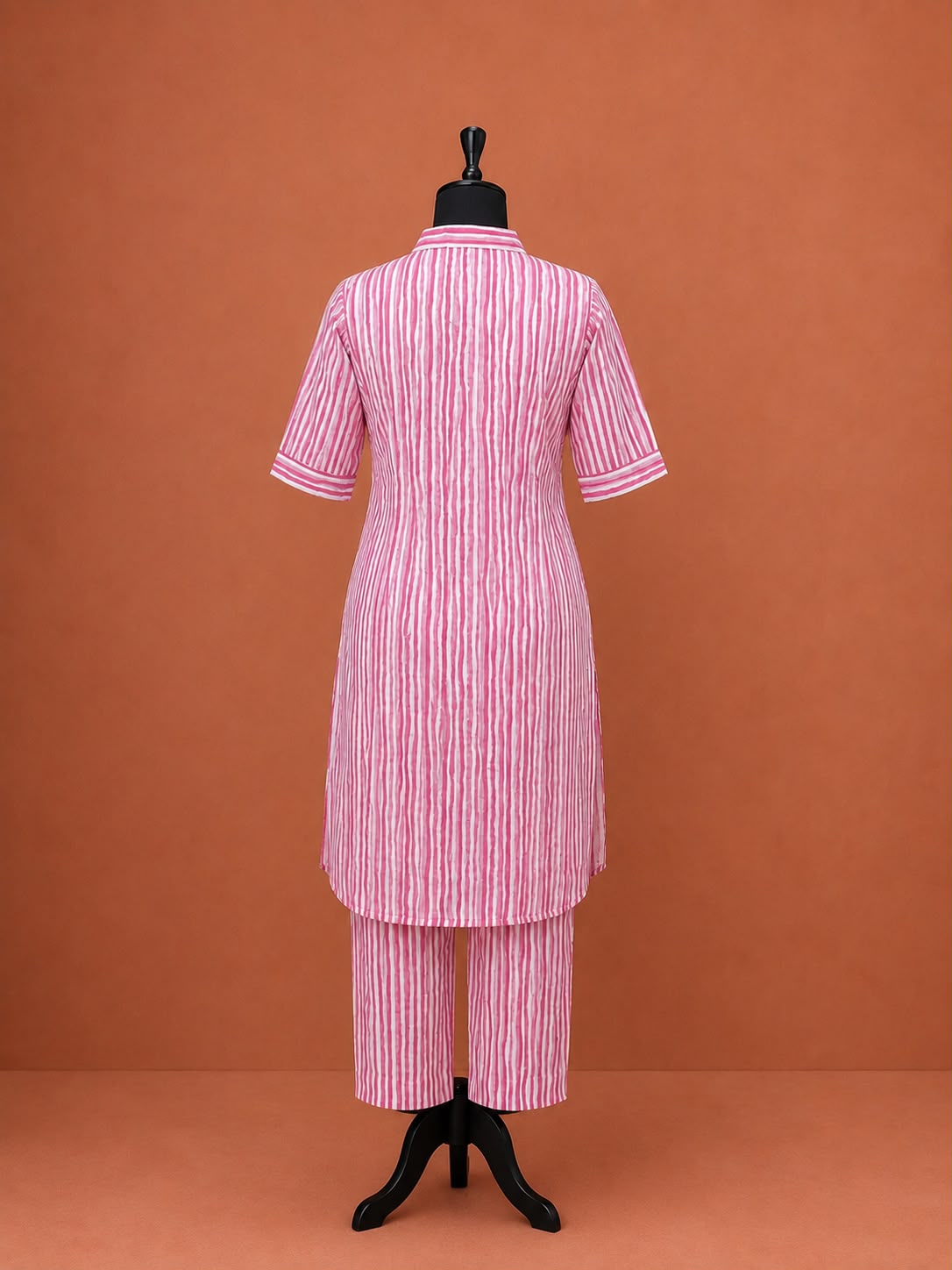 Pink Cotton Stripes Printed Night Suit