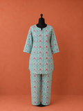 Green Printed Cotton NIght Suit
