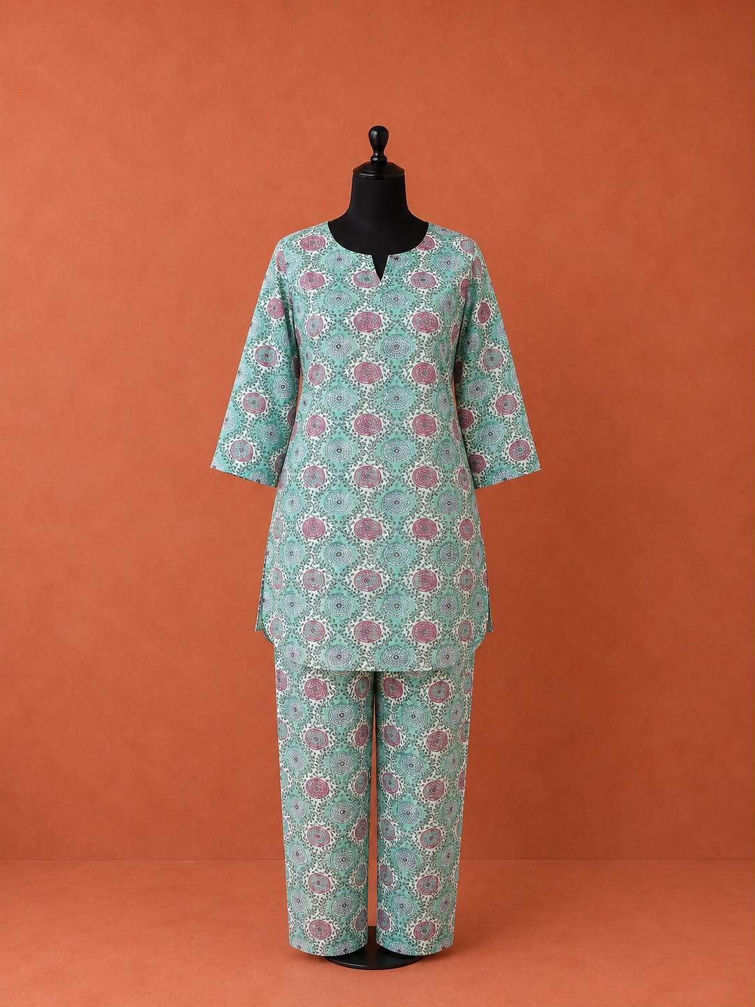 Green Printed Cotton NIght Suit