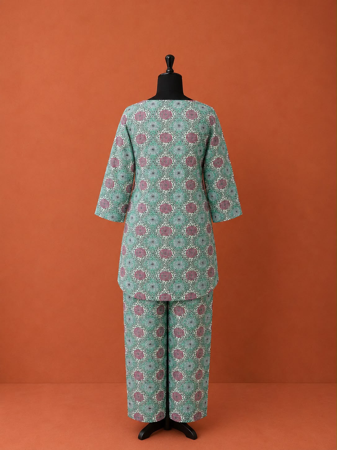 Green Printed Cotton NIght Suit