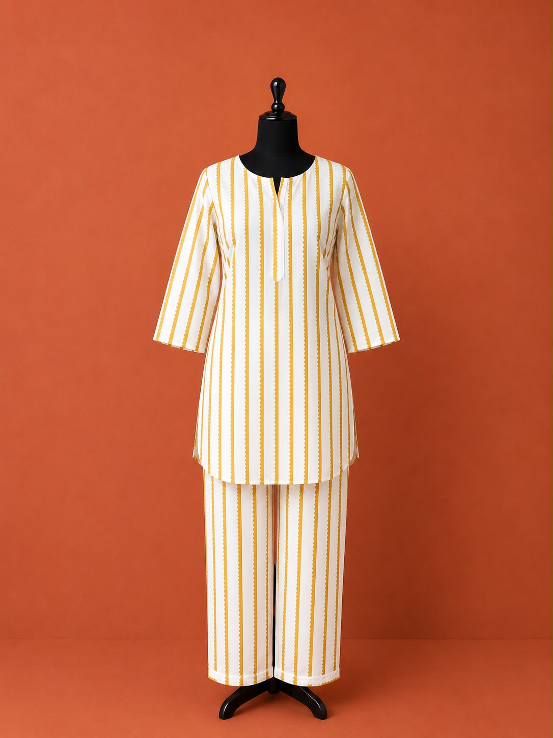 Yellow Block Print Cotton Night Suit