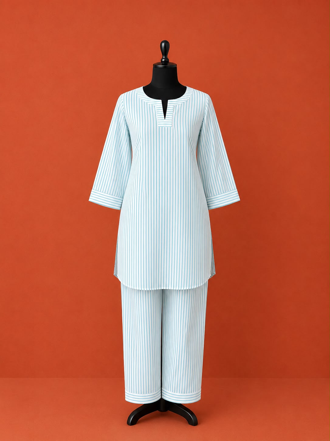 Blue Block Print Cotton Night Suit