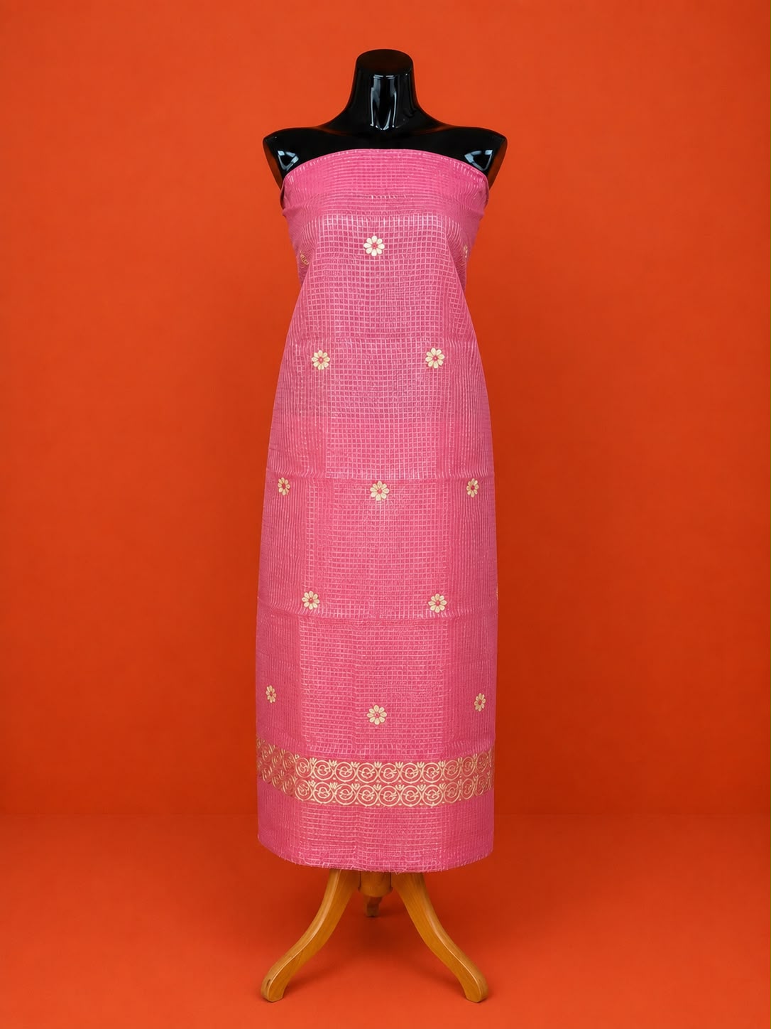 Pink Embroidered Kota Doria 2Pc Dress Material