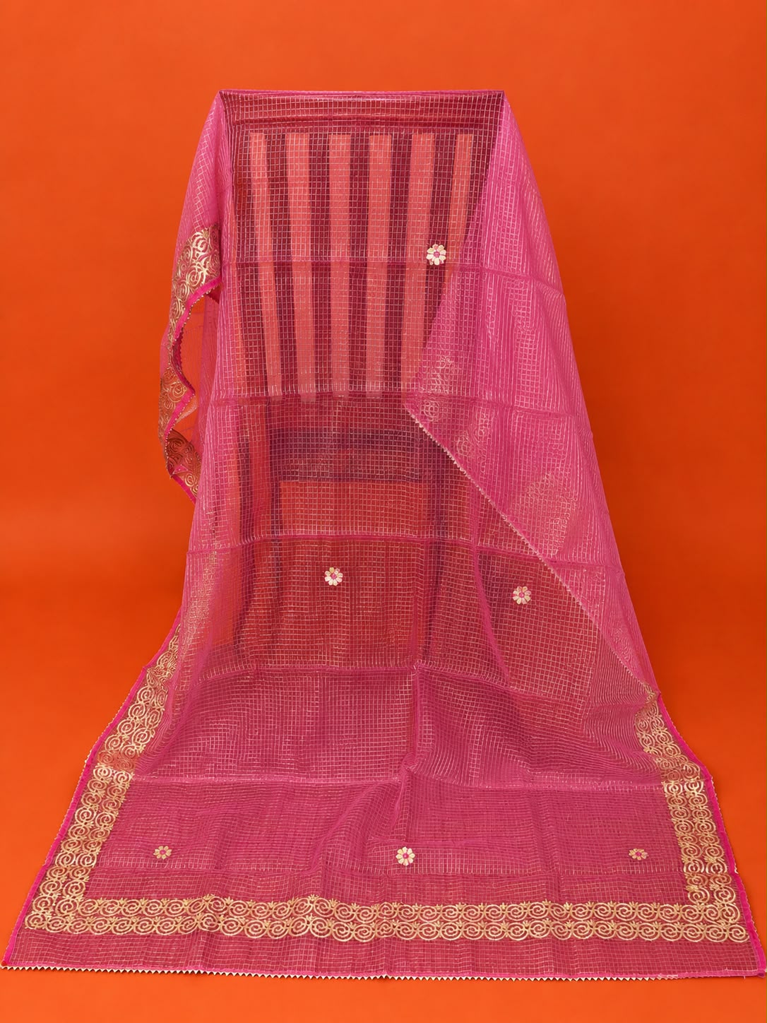 Pink Embroidered Kota Doria 2Pc Dress Material