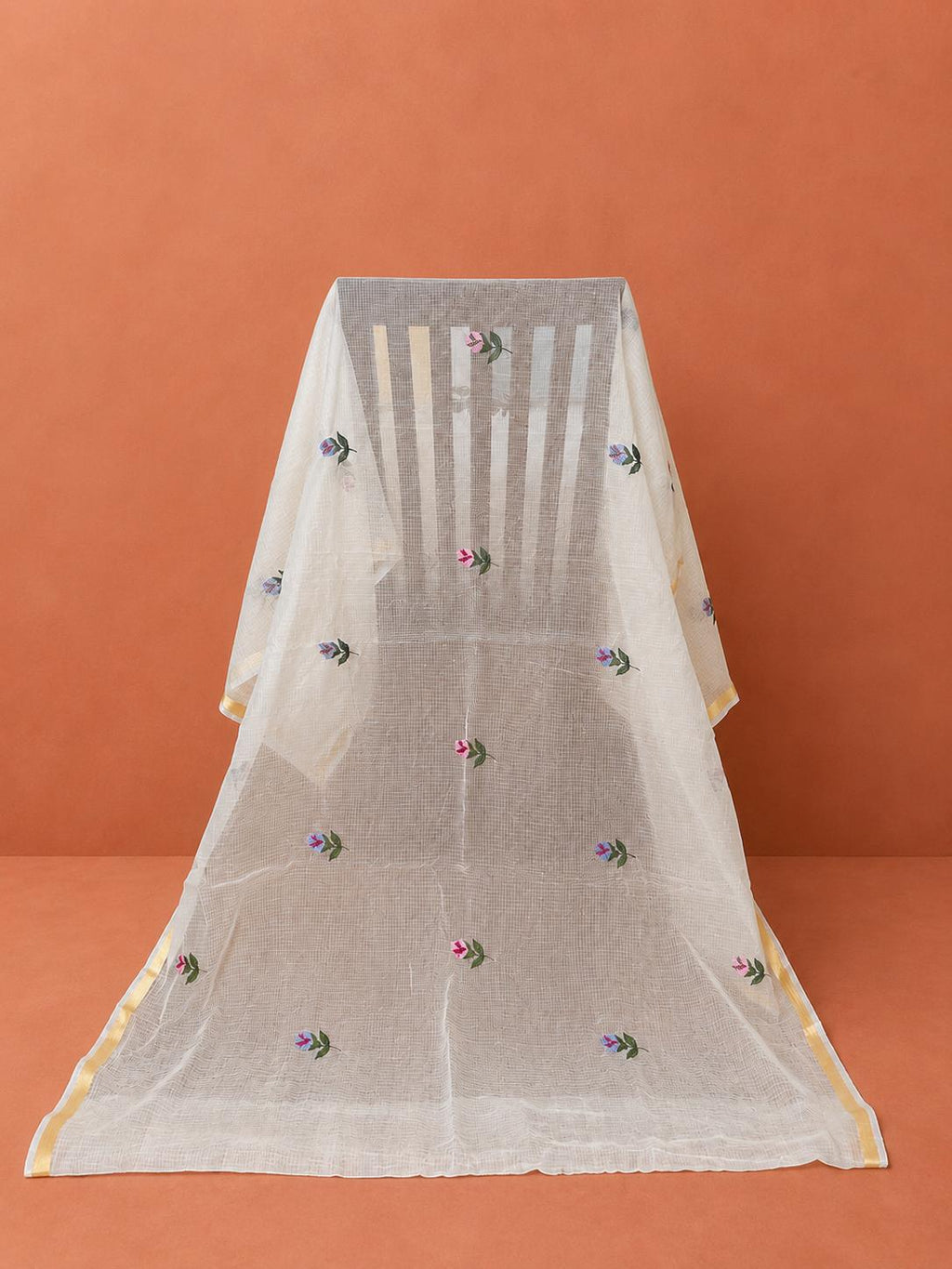 White Embroidered Kota Doria 2Pc Dress Material