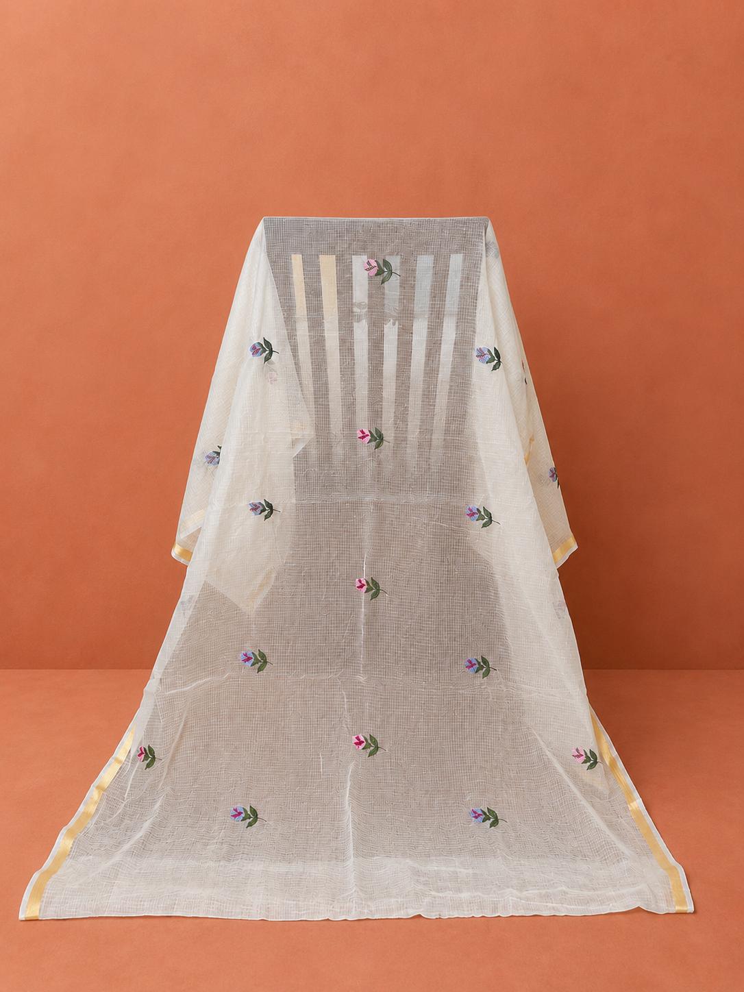 White Embroidered Kota Doria 2Pc Dress Material