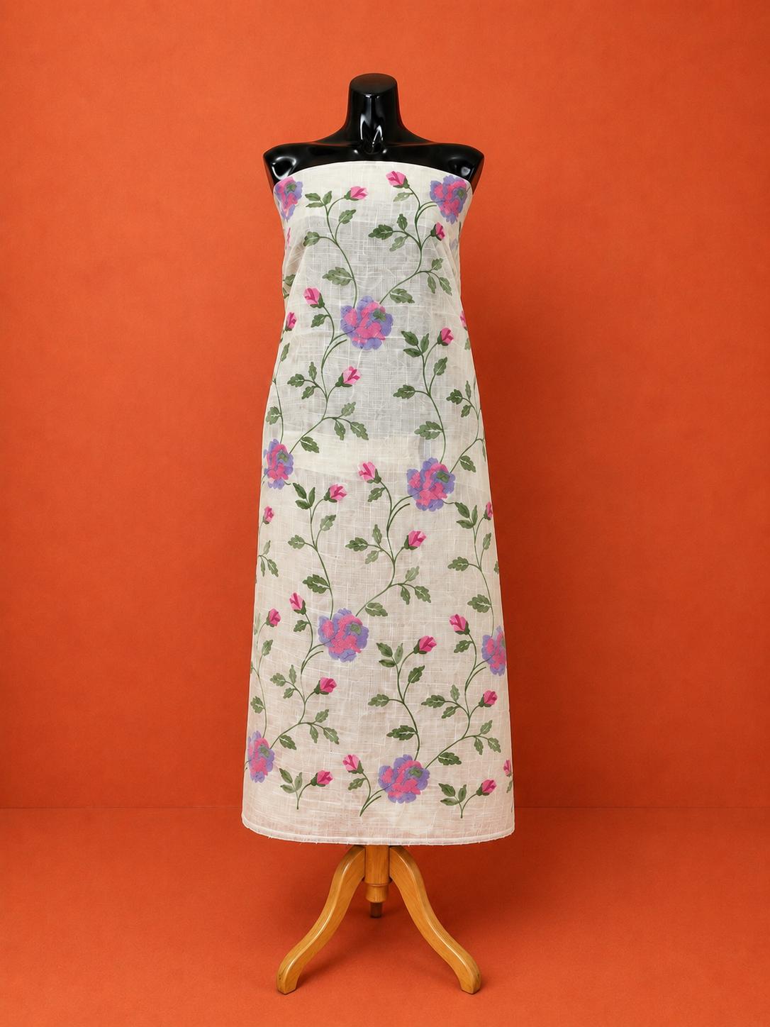 White Embroidered Kota Doria 2Pc Dress Material