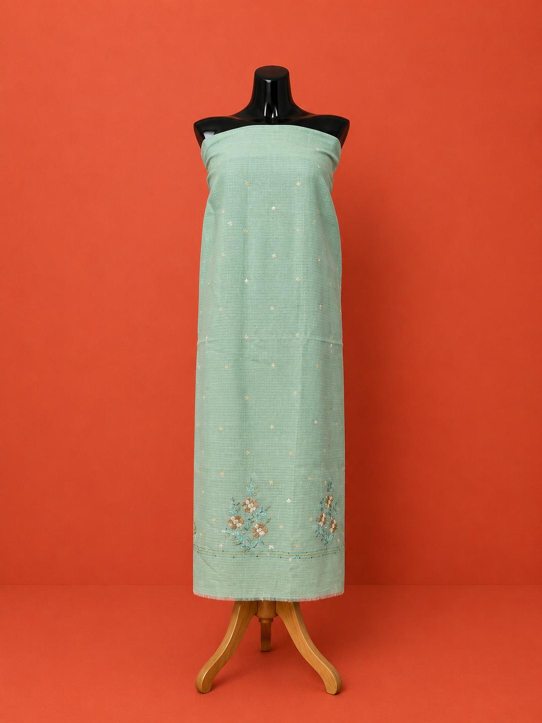 Green Kota Doria Embroidered 2Pc Dress Material