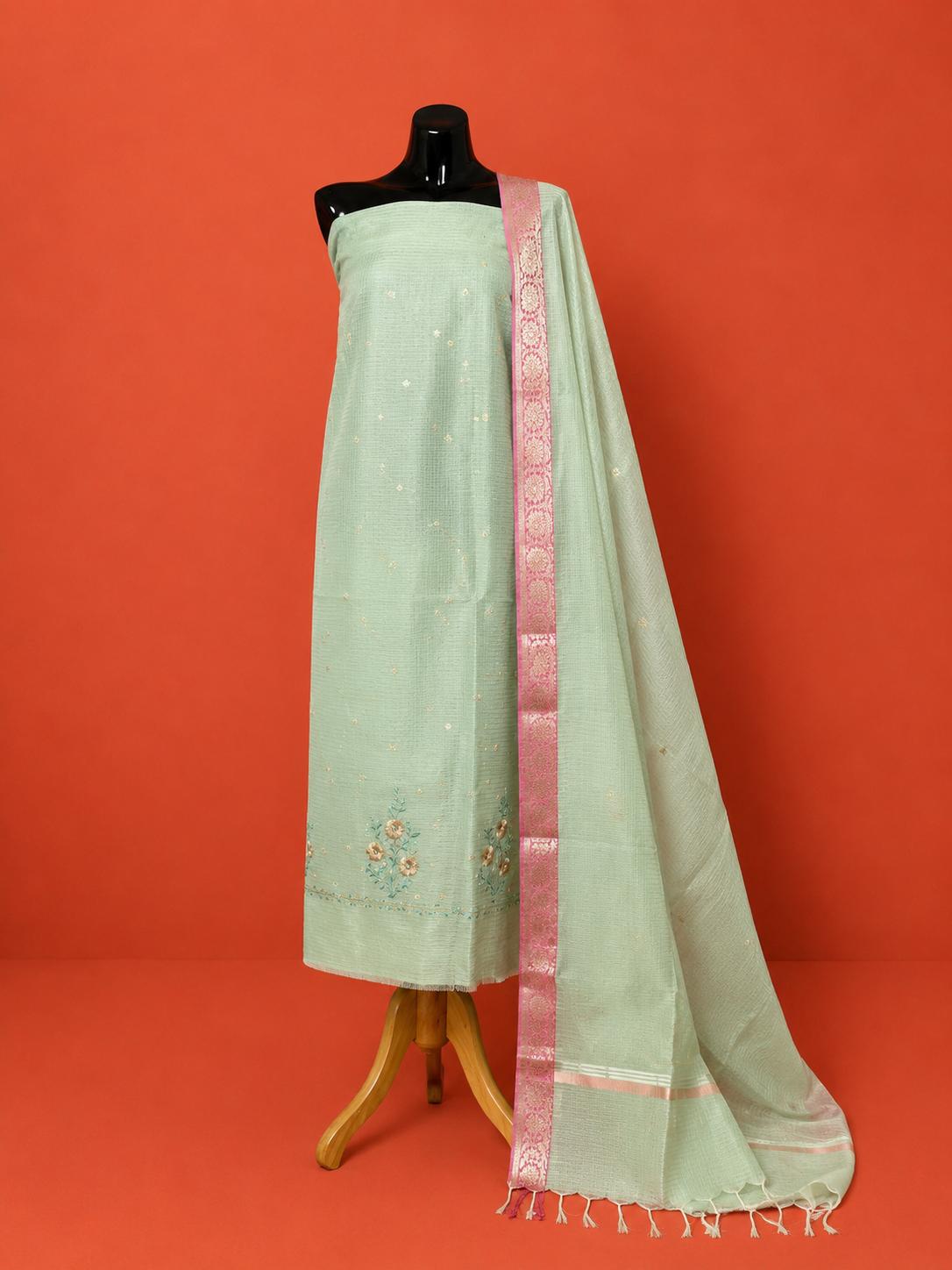 Green Kota Doria Embroidered 2Pc Dress Material