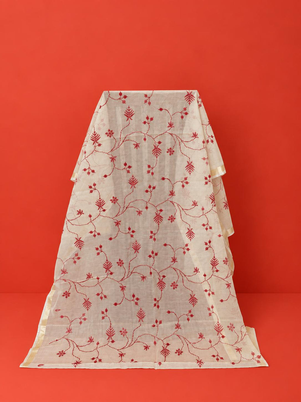 White Kota Doria Embroidered 2 Pc Dress Material