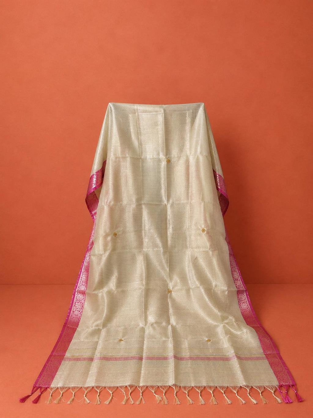 Beige  Kota Doria Embroidered 2 Pc Dress Material