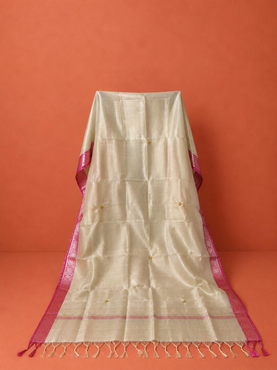 Beige  Kota Doria Embroidered 2 Pc Dress Material