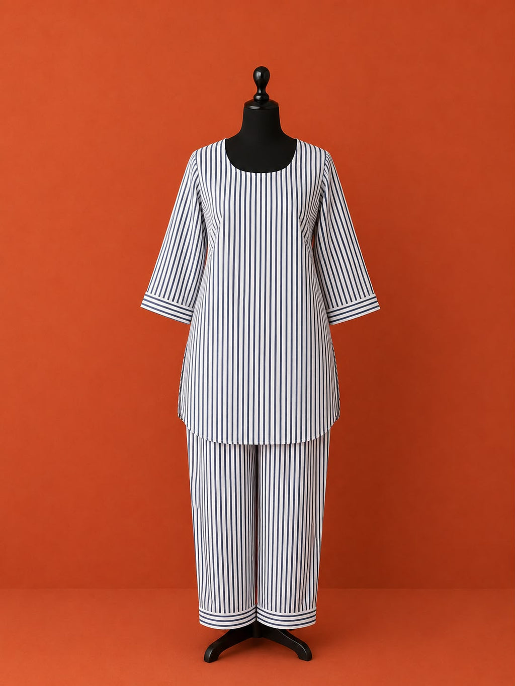 Blue Block Print Cotton Night Suit