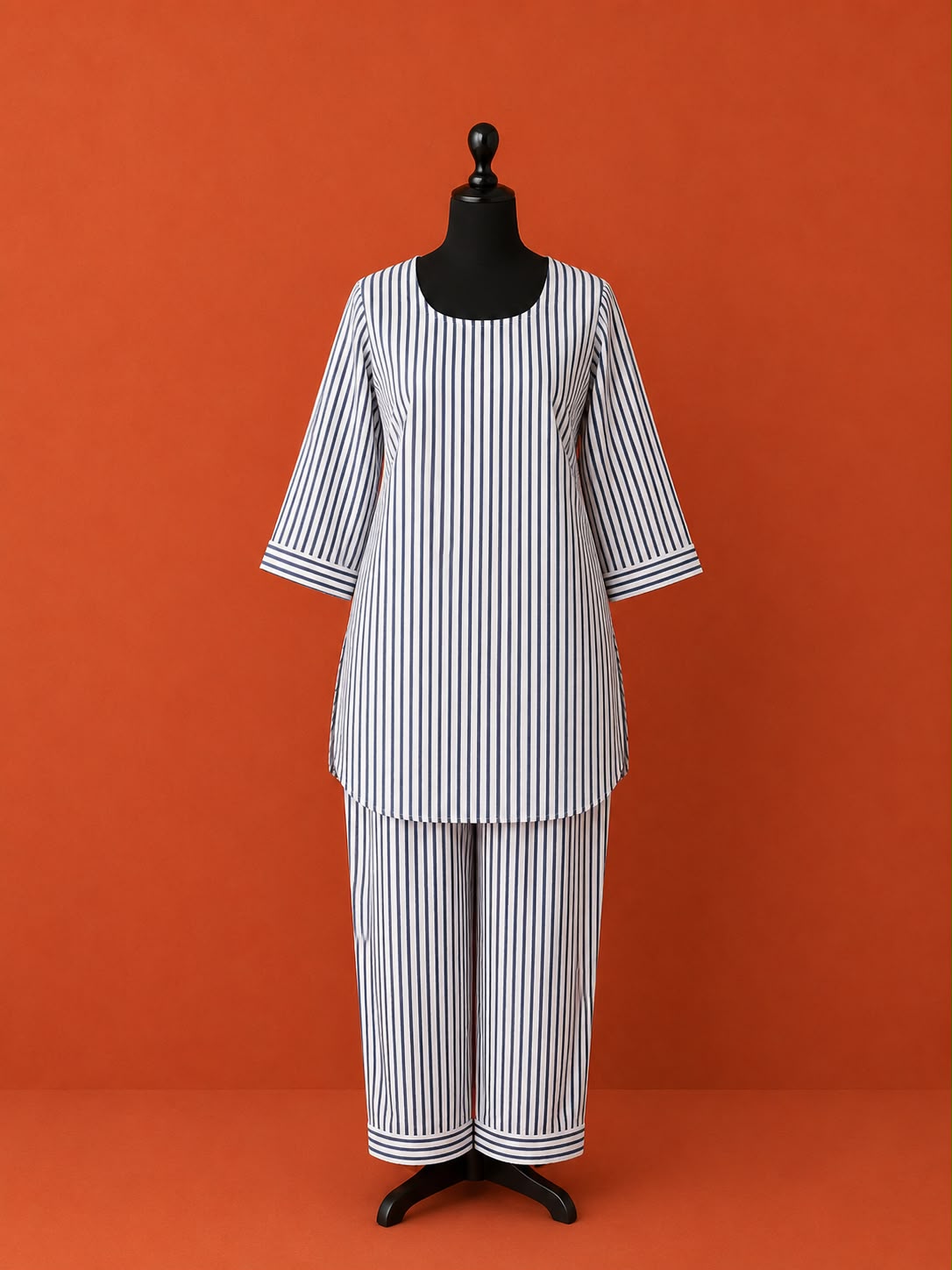 Blue Block Print Cotton Night Suit