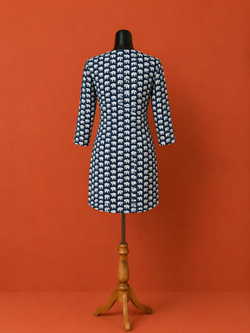 Blue Printed Cotton Short Kurti
