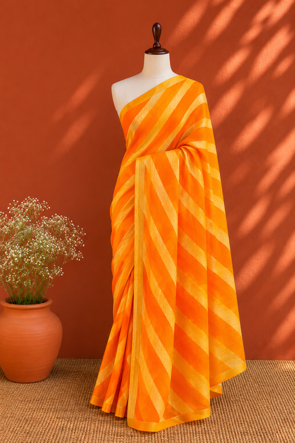 Orange Kota Doria Lehriya Sari