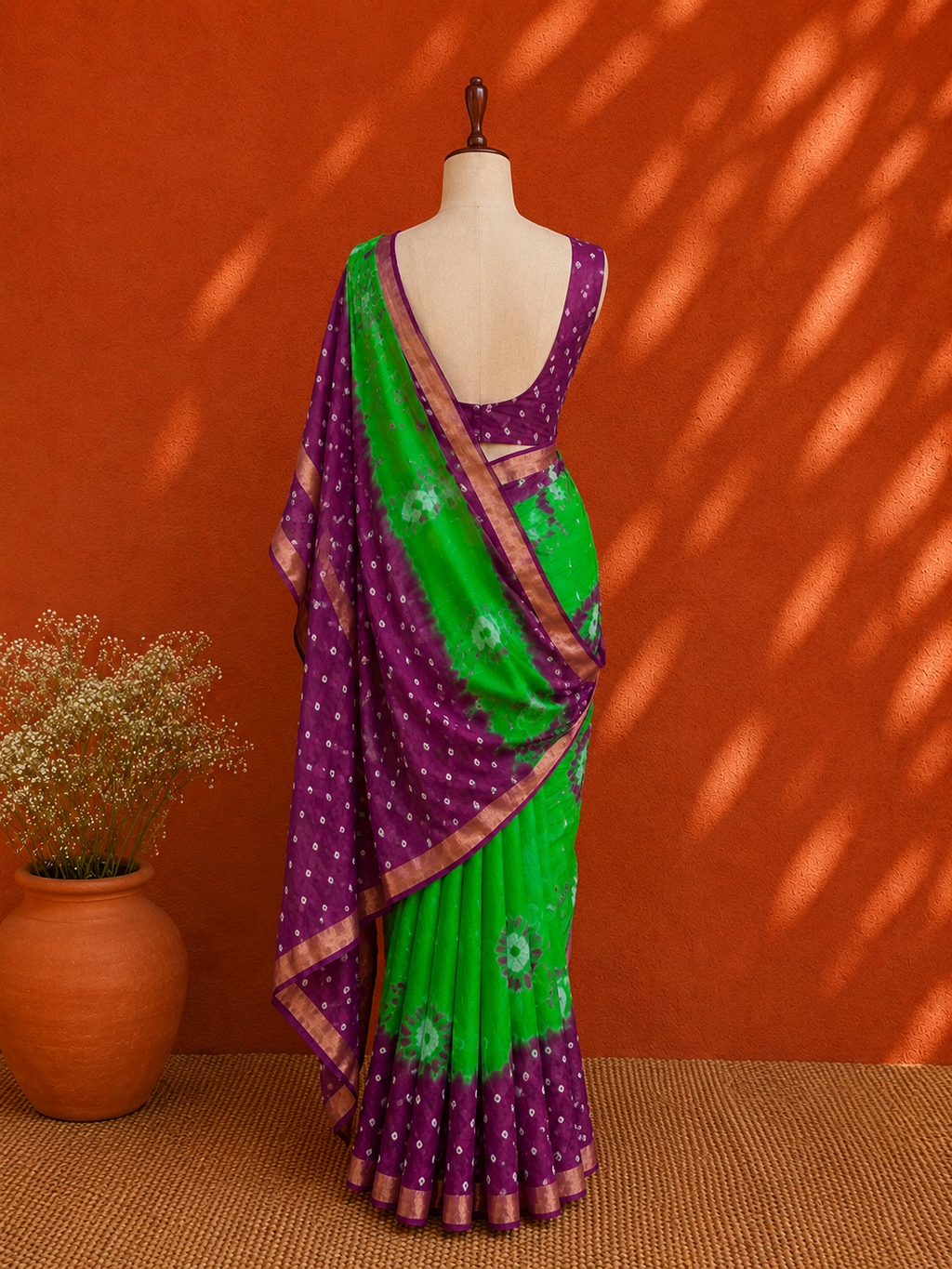 Purple Kota Doria Shibori Sari