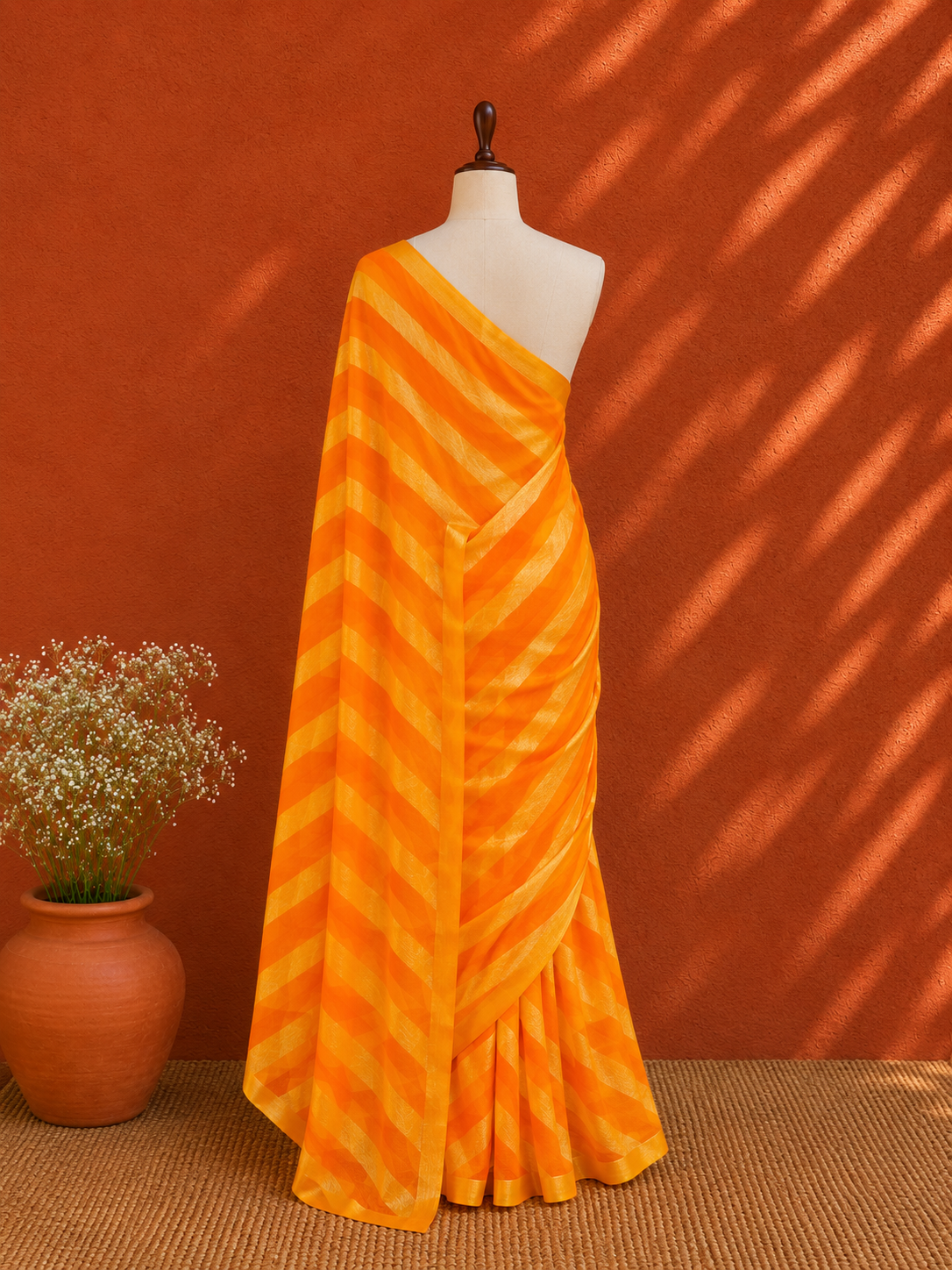 Orange Kota Doria Lehriya Sari